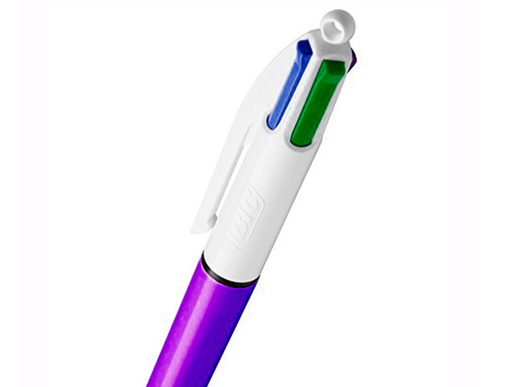 STYLO-BILLE BIC 4 COULEURS SHINE POINTE 1MM ÉCRITURE MOYENNE CORPS VIOLET MÉTALLISÉ BRILLANT