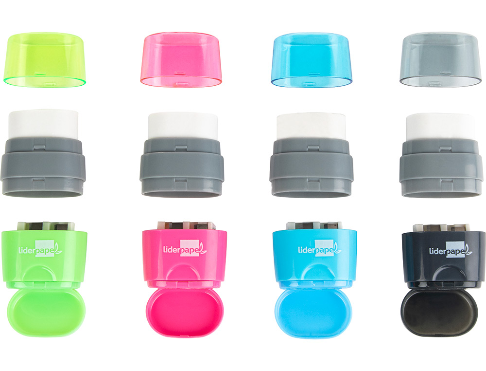 TAILLE-CRAYON LIDERPAPEL PLASTIQUE RÉSERVOIR GOMME SANS PVC 2 USAGES COLORIS ASSORTIS