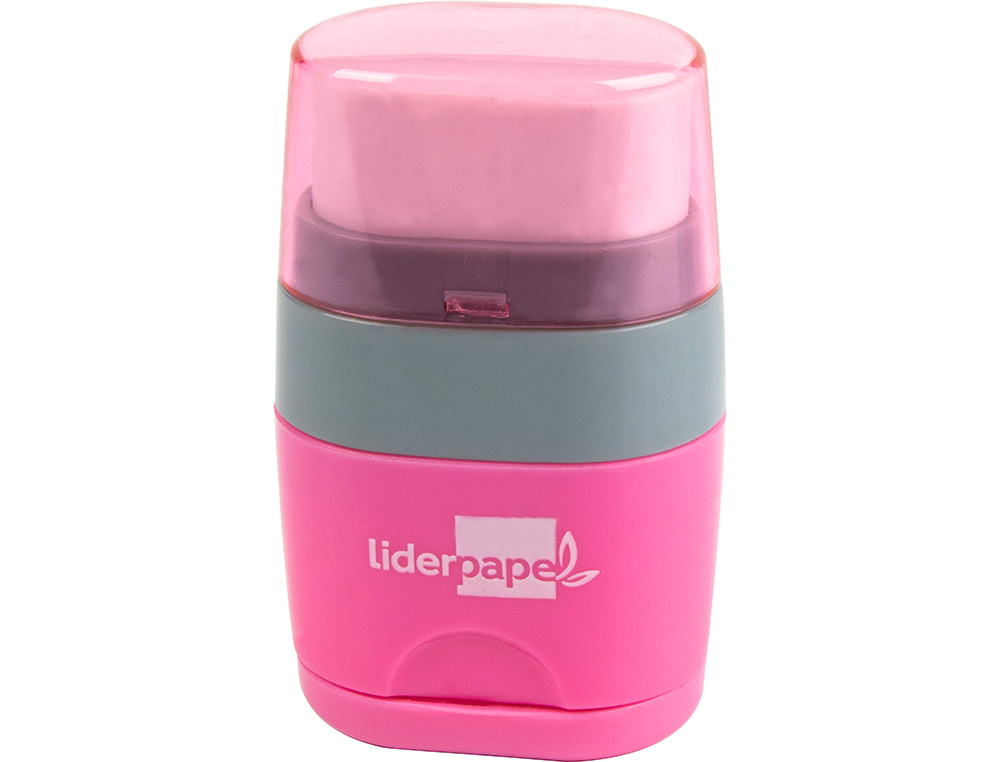 TAILLE-CRAYON LIDERPAPEL PLASTIQUE RÉSERVOIR GOMME SANS PVC 2 USAGES COLORIS ASSORTIS
