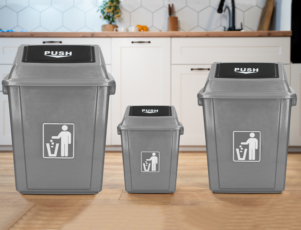 POUBELLE Q-CONNECT PLASTIQUE COUVERCLE BASCULANT OUVERTURE FACILE 2 POIGNES 20L 340X240X450MM COLORIS GRIS