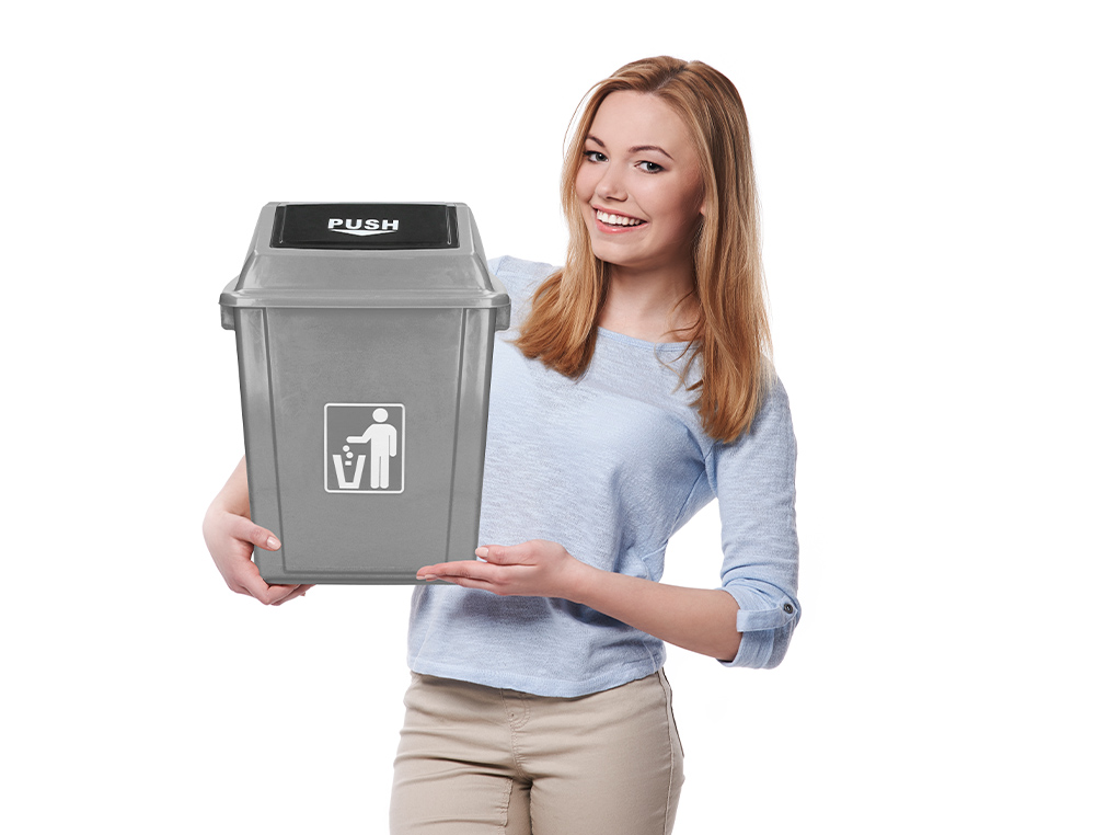 POUBELLE Q-CONNECT PLASTIQUE COUVERCLE BASCULANT OUVERTURE FACILE 2 POIGNES 20L 340X240X450MM COLORIS GRIS