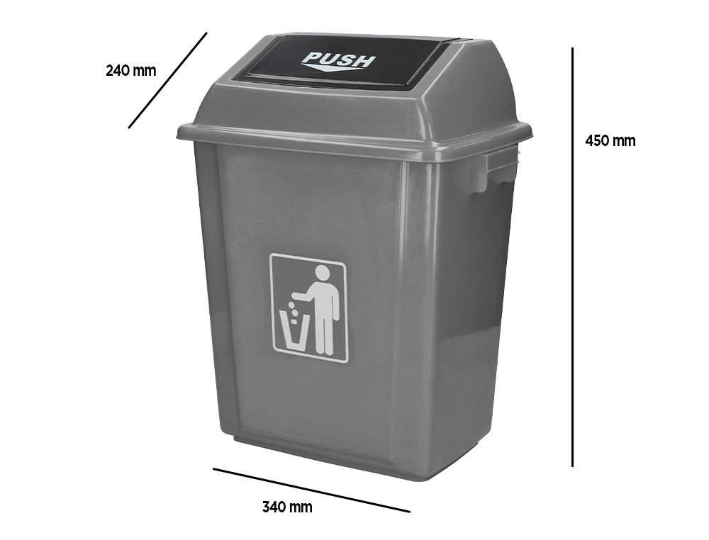 POUBELLE Q-CONNECT PLASTIQUE COUVERCLE BASCULANT OUVERTURE FACILE 2 POIGNES 20L 340X240X450MM COLORIS GRIS