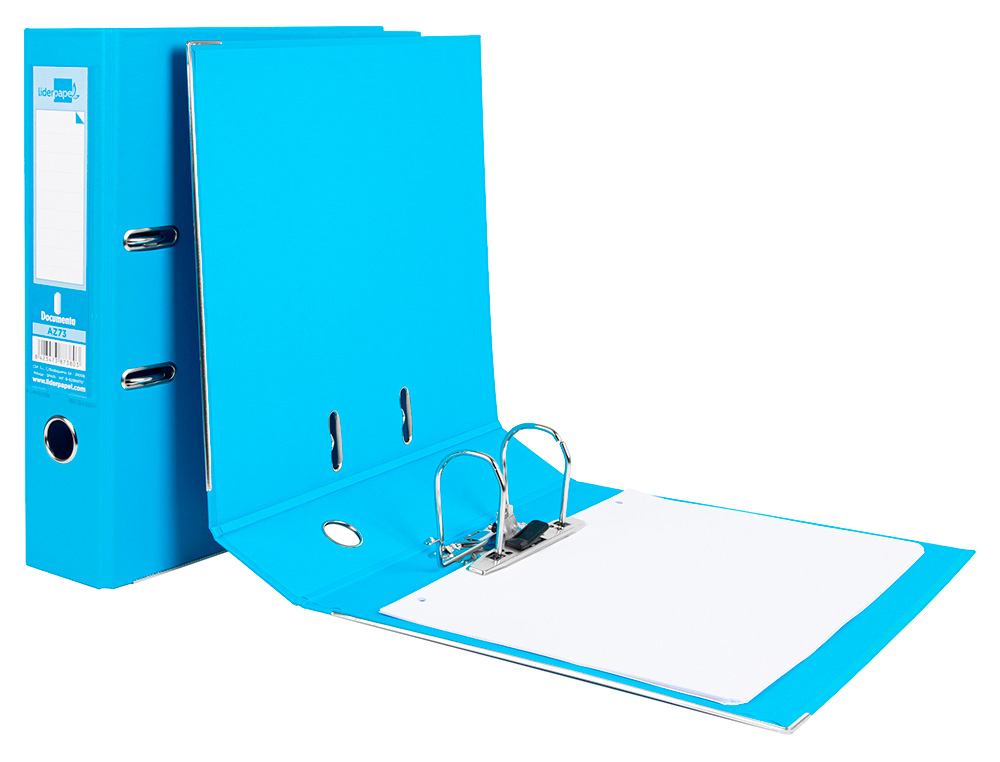 CLASSEUR LEVIER LIDERPAPEL A4 DOCUMENTA CARTON REMBORDÉ 1,9MM DOS 75MM RADO MÉTALLIQUE COLORIS BLEU CIEL