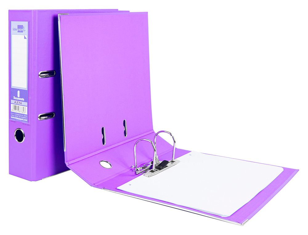 CLASSEUR LEVIER LIDERPAPEL A4 DOCUMENTA CARTON REMBORDÉ 1,9MM DOS 75MM RADO MÉTALLIQUE COLORIS LILAS