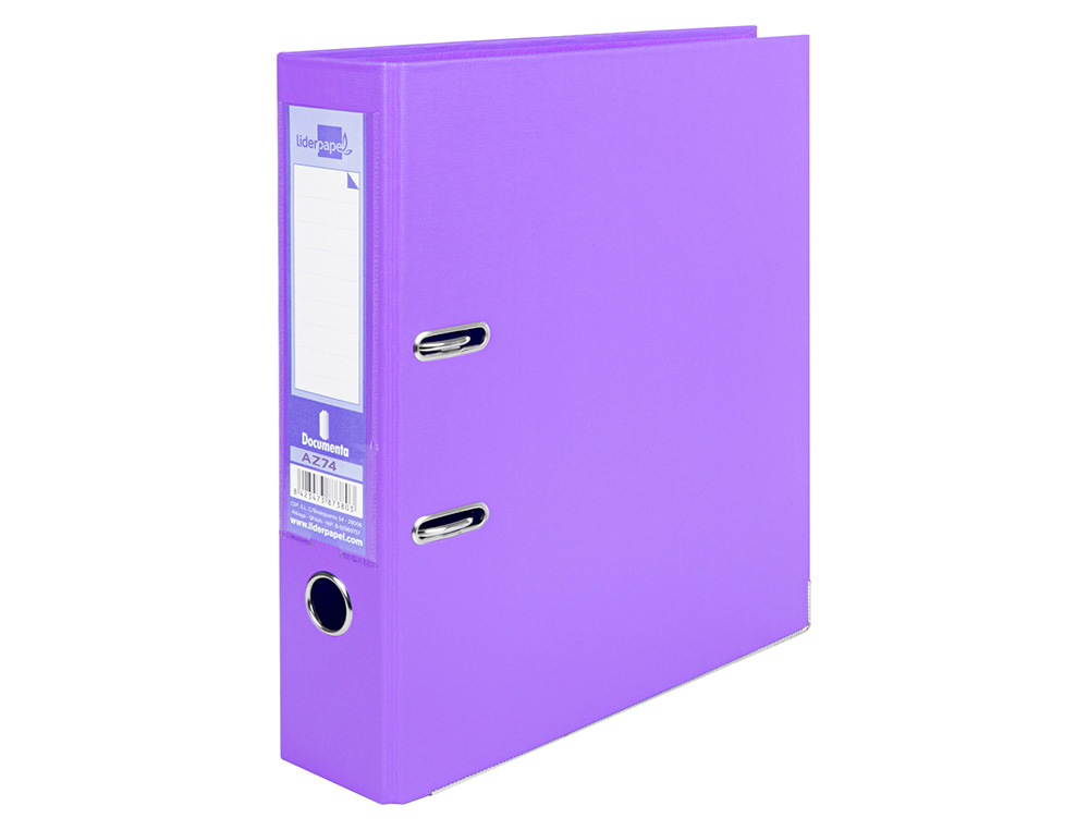 CLASSEUR LEVIER LIDERPAPEL A4 DOCUMENTA CARTON REMBORDÉ 1,9MM DOS 75MM RADO MÉTALLIQUE COLORIS LILAS