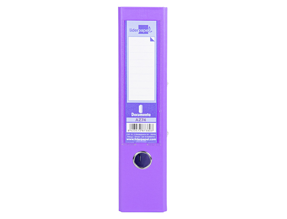CLASSEUR LEVIER LIDERPAPEL A4 DOCUMENTA CARTON REMBORDÉ 1,9MM DOS 75MM RADO MÉTALLIQUE COLORIS LILAS
