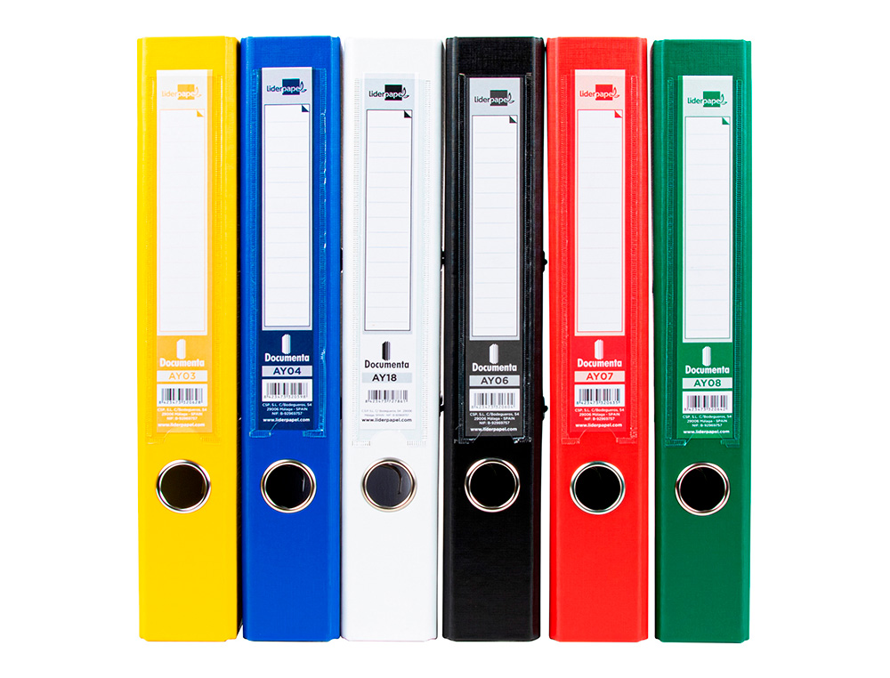 CLASSEUR LEVIER LIDERPAPEL A4 DOCUMENTA CARTON REMBORDÉ 1,9MM DOS 52MM RADO MÉTALLIQUE COLORIS ASSORTIS CLASSIQUES