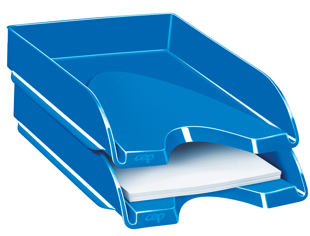 CORBEILLE À COURRIER CEP GLOSS POLYSTYRÈNE 2 RENFORTS LATÉRAUX 348x257x66MM COLORIS BLEU OCÉAN
