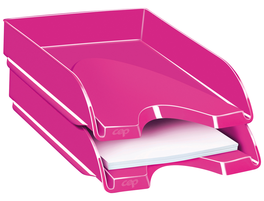 CORBEILLE À COURRIER CEP GLOSS POLYSTYRÈNE 2 RENFORTS LATÉRAUX 348x257x66MM COLORIS ROSE PEPSY