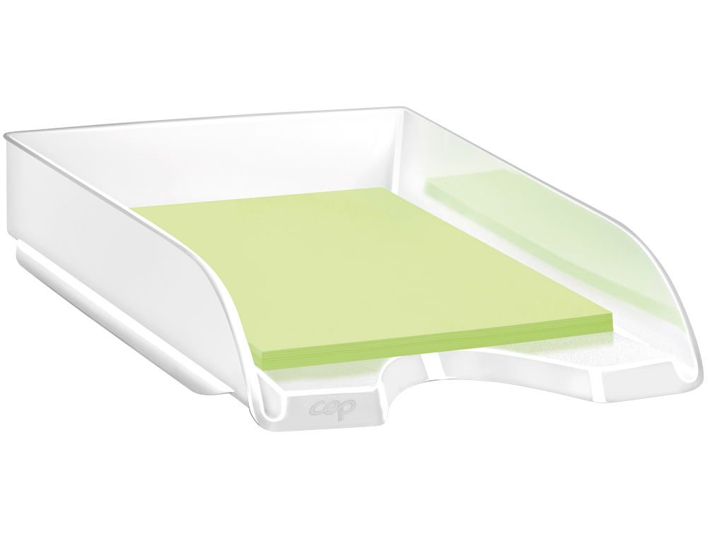 CORBEILLE À COURRIER CEP GLOSS POLYSTYRÈNE 2 RENFORTS LATÉRAUX 348x257x66MM COLORIS BLANC