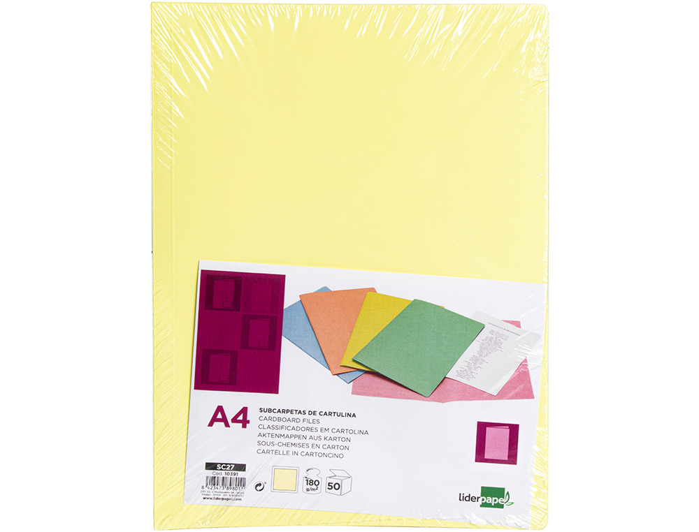 SOUS-CHEMISE LIDERPAPEL PAPIER CARTONNE 180G/M2 310X230MM DOCUMENT A4 COLORIS JAUNE PASTEL