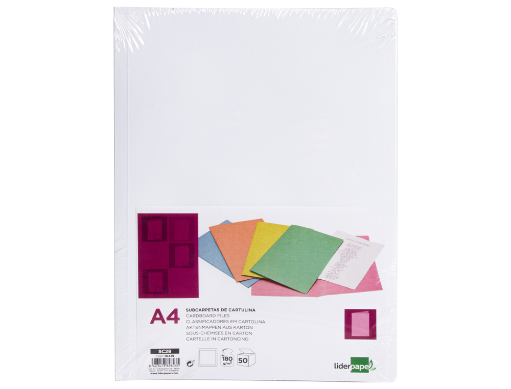 SOUS-CHEMISE LIDERPAPEL PAPIER CARTONNE 180G/M2       310X230MM DOCUMENT A4 COLORIS BLANC