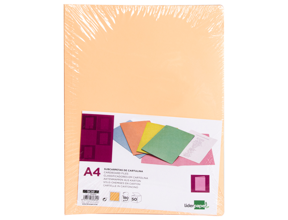 SOUS-CHEMISE LIDERPAPEL PAPIER CARTONNE 180G/M2 310X230MM DOCUMENT A4 COLORIS ORANGE PASTEL