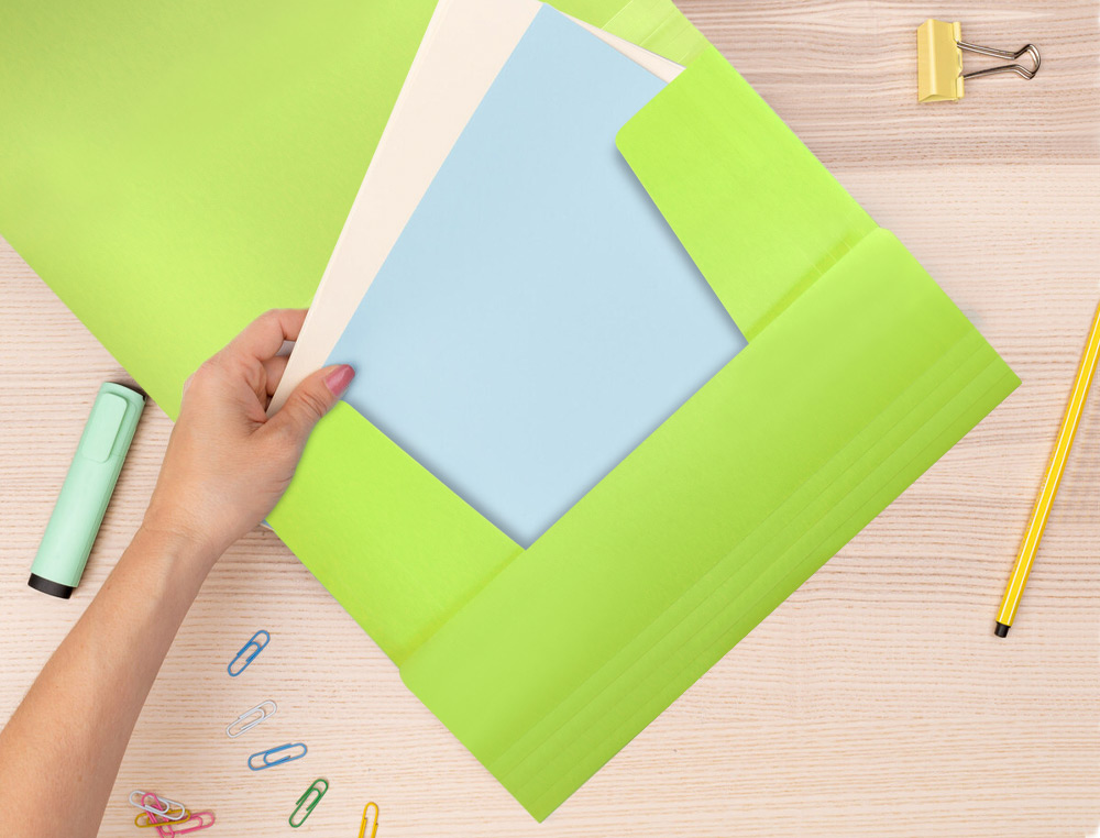 CHEMISE LIDERPAPEL POLYPROPYLENE DOS FLEXIBLE A4 210X297MM 4/10E 3 RABATS 100F ELASTIQUE JAUNE FLUO OPAQUE