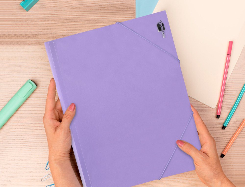 CHEMISE LIDERPAPEL POLYPROPYLENE DOS FLEXIBLE A4 210X297MM 4/10E 3 RABATS 100F ELASTIQUE LAVANDE OPAQUE