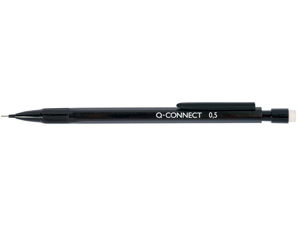 PORTE-MINE Q-CONNECT 0,5MM CORPS PLASTIQUE NOIR EMBOUT GOMME 3 MINES HB AGRAFE NOIRE