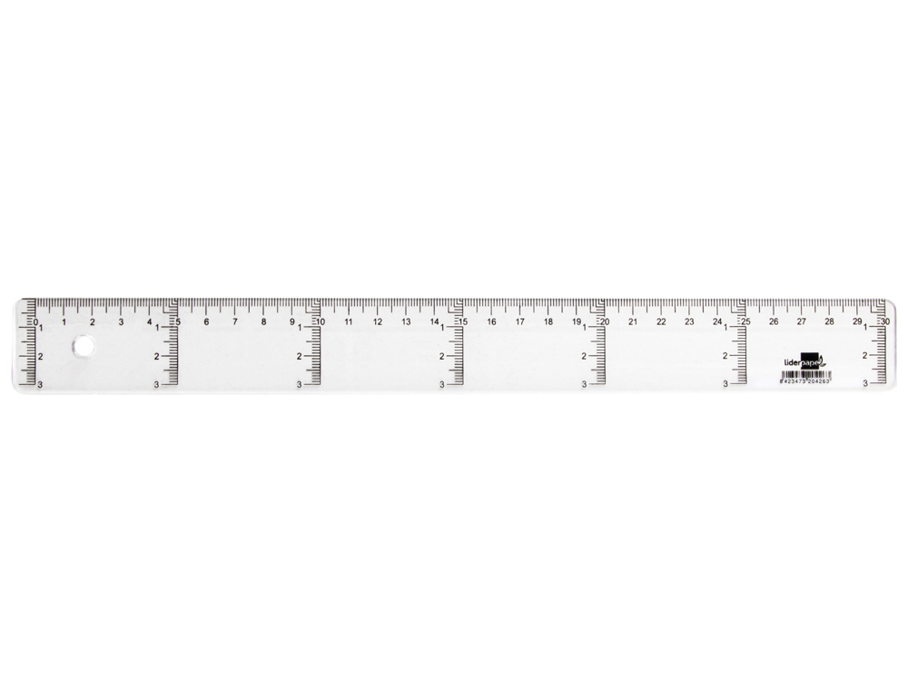 RÈGLE LIDERPAPEL GRADUATION VERTICALE HORIZONTALE 30CM BORD BISEAUTÉ GAMME CRISTAL TRANSPARENTE ÉCONOMIQUE