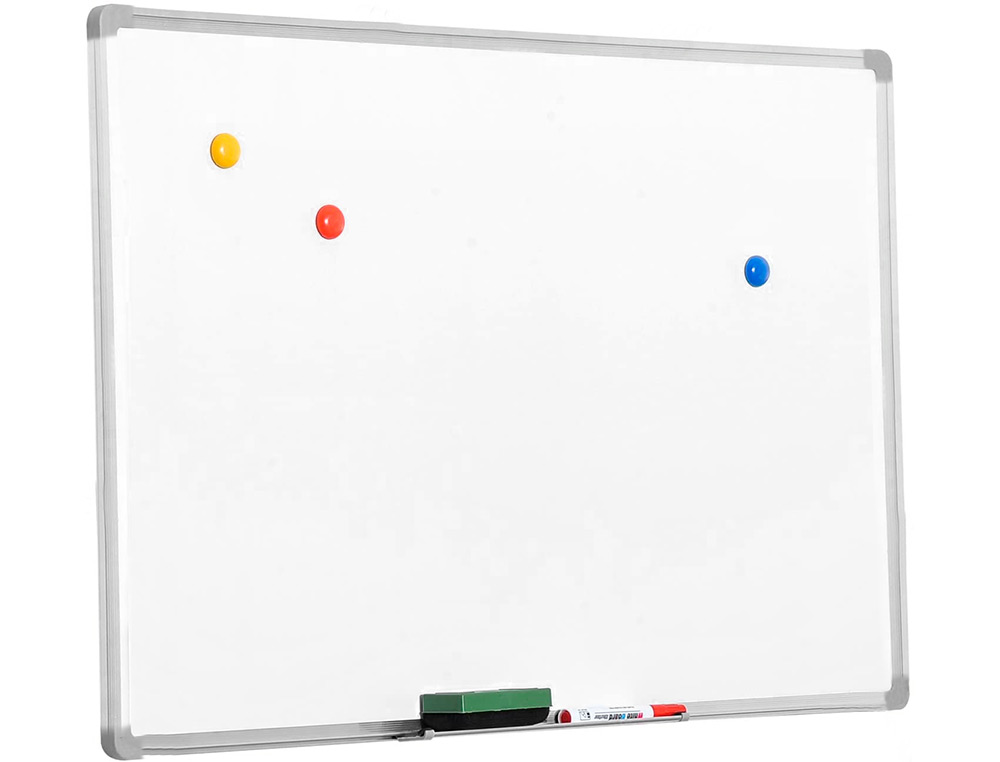 TABLEAU Q-CONNECT LAQUÉ MAGNÉTIQUE CADRE ALUMINIUM IDÉAL COLLÈGES BUREAUX INCLUS ACCESSOIRES FIXATION MUR 90X60CM