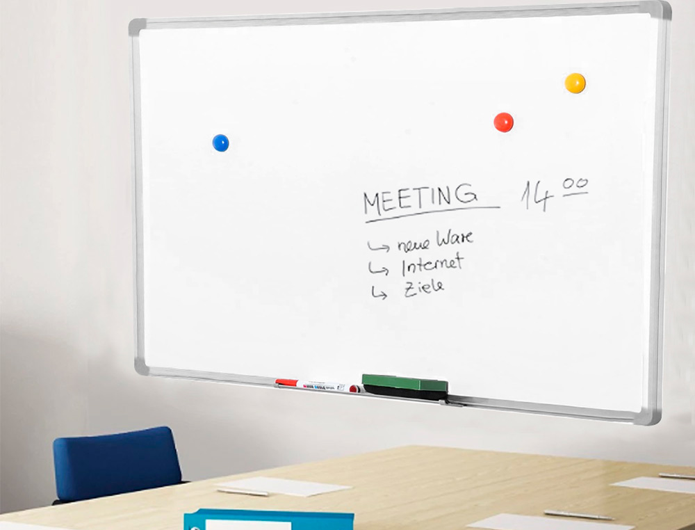 TABLEAU Q-CONNECT LAQUÉ MAGNÉTIQUE CADRE ALUMINIUM IDÉAL COLLÈGES BUREAUX INCLUS ACCESSOIRES FIXATION MUR 90X60CM