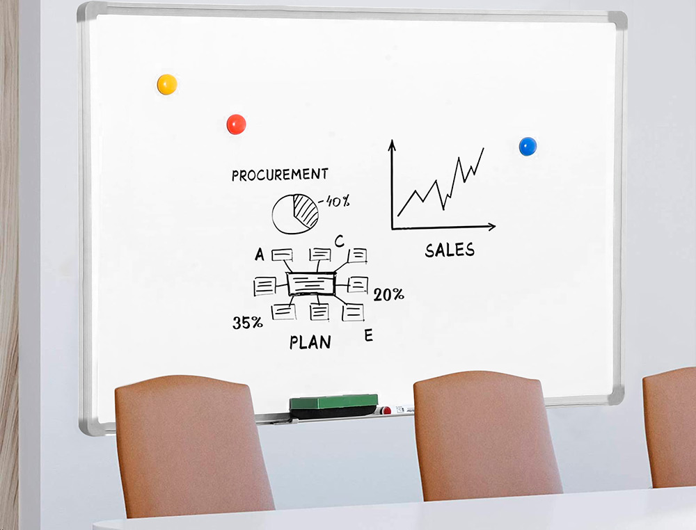 TABLEAU Q-CONNECT LAQUÉ MAGNÉTIQUE CADRE ALUMINIUM IDÉAL COLLÈGES BUREAUX INCLUS ACCESSOIRES FIXATION MUR 90X60CM