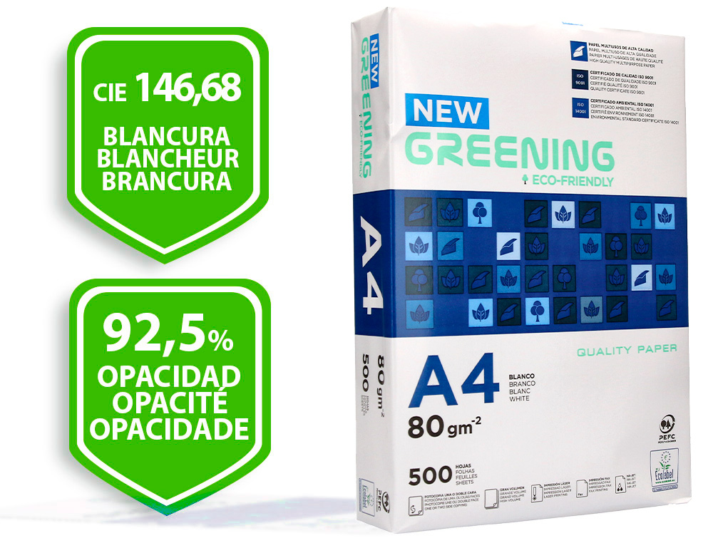 PAPIER LIDERPAPEL MULTIFONCTION GREENING A4 80G HAUTE       QUALIT PEFC BLANCHEUR 146 OPACIT 92 RIGIDIT 112 500F