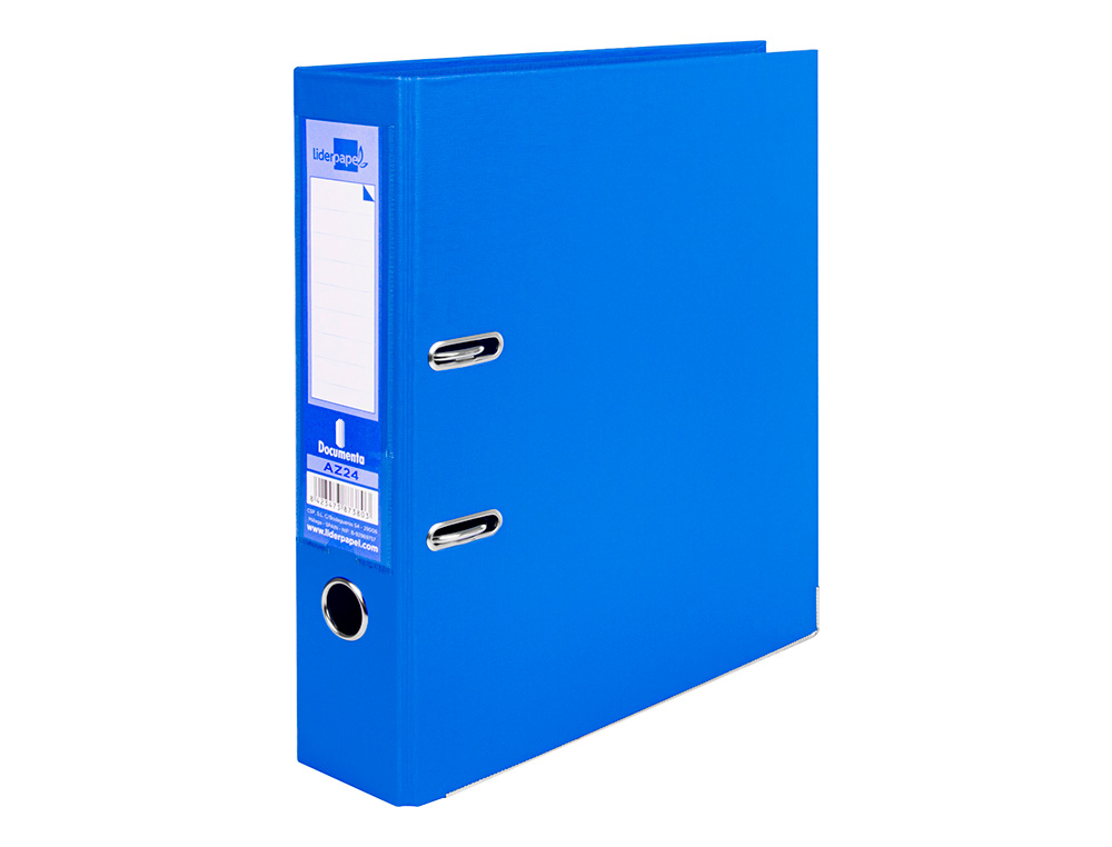 CLASSEUR LEVIER LIDERPAPEL A4 DOCUMENTA CARTON REMBORDÉ 1,9MM DOS 75MM RADO MÉTALLIQUE COLORIS BLEU
