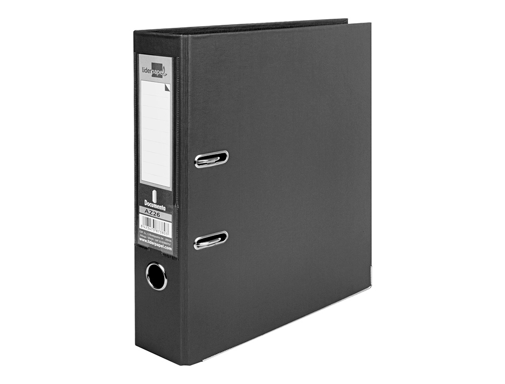 CLASSEUR LEVIER LIDERPAPEL A4 DOCUMENTA CARTON REMBORD 1,9MM DOS 75MM RADO MTALLIQUE COLORIS NOIR