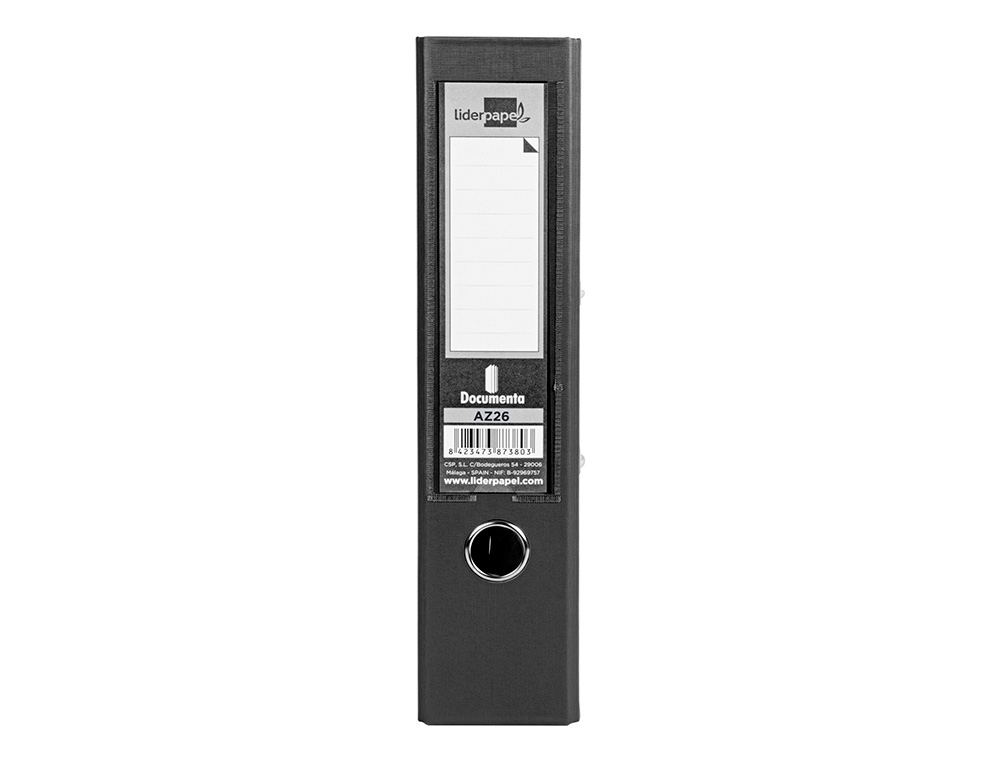 CLASSEUR LEVIER LIDERPAPEL A4 DOCUMENTA CARTON REMBORD 1,9MM DOS 75MM RADO MTALLIQUE COLORIS NOIR