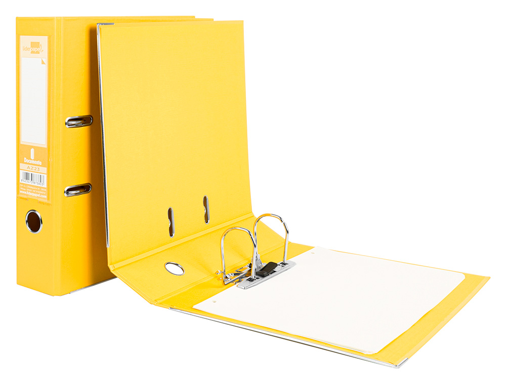 CLASSEUR LEVIER LIDERPAPEL A4 DOCUMENTA CARTON REMBORD 1,9MM DOS 75MM RADO MTALLIQUE COLORIS JAUNE