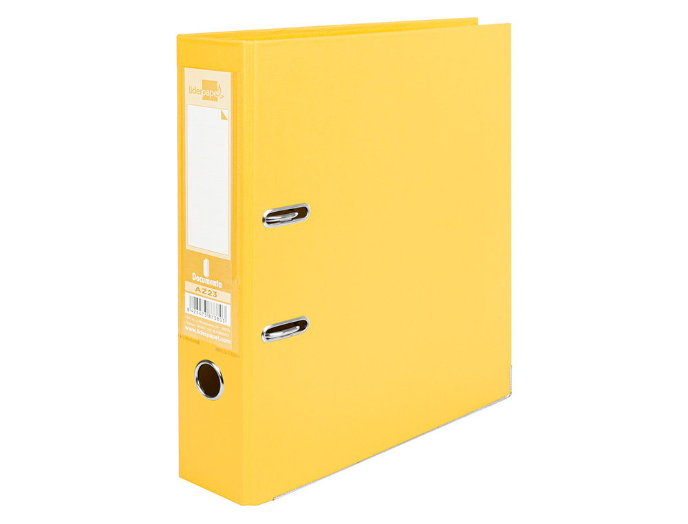 CLASSEUR LEVIER LIDERPAPEL A4 DOCUMENTA CARTON REMBORD 1,9MM DOS 75MM RADO MTALLIQUE COLORIS JAUNE