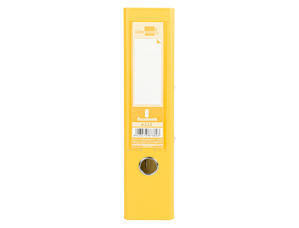 CLASSEUR LEVIER LIDERPAPEL A4 DOCUMENTA CARTON REMBORD 1,9MM DOS 75MM RADO MTALLIQUE COLORIS JAUNE