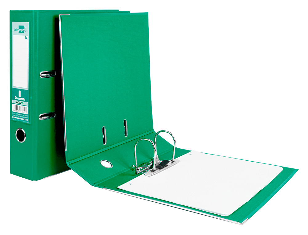 CLASSEUR LEVIER LIDERPAPEL A4 DOCUMENTA CARTON REMBORD 1,9MM DOS 75MM RADO MTALLIQUE COLORIS VERT