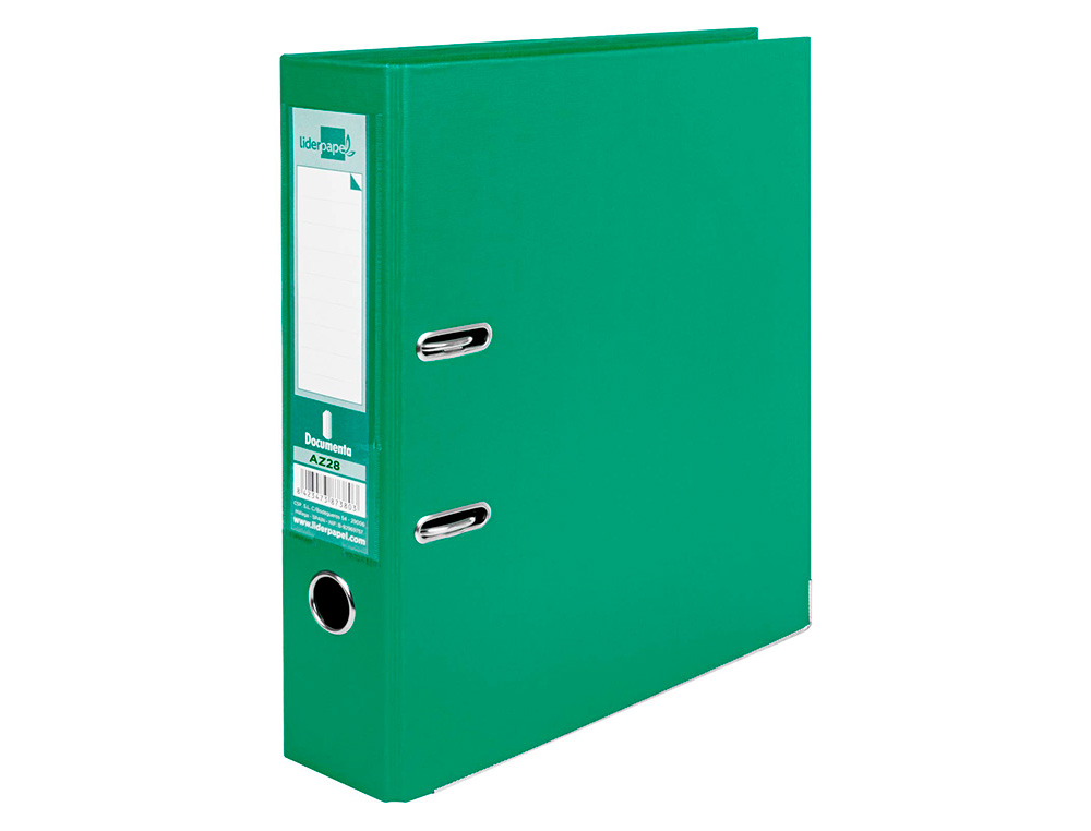 CLASSEUR LEVIER LIDERPAPEL A4 DOCUMENTA CARTON REMBORD 1,9MM DOS 75MM RADO MTALLIQUE COLORIS VERT