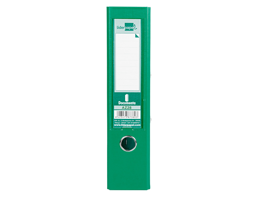 CLASSEUR LEVIER LIDERPAPEL A4 DOCUMENTA CARTON REMBORD 1,9MM DOS 75MM RADO MTALLIQUE COLORIS VERT