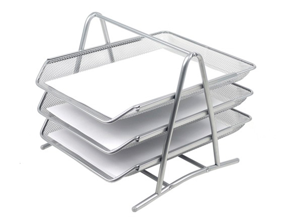 CORBEILLE À COURRIER Q-CONNECT MAILLE MÉTALLIQUE DOCUMENTS A4 350X278X275MM COLORIS GRIS SET 3 UNITÉS