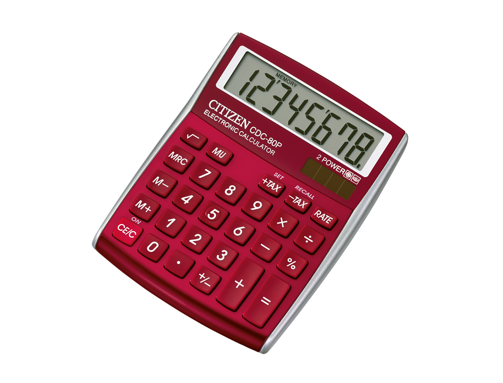 CALCULATRICE CITIZEN BUREAU CDC-80 8 CHIFFRES FONCTION FINANCIÈRE TAXES MÉMOIRE PILE 135X109X23.3MM COLORIS BORDEAUX
