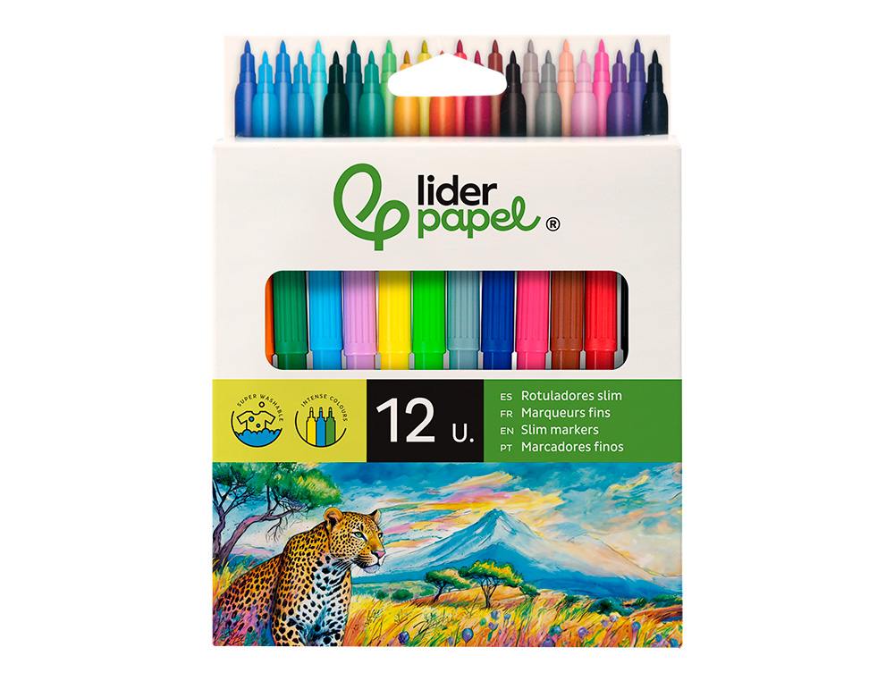 FEUTRE COLORIAGE LIDERPAPEL SLIM LONGUEUR ÉCRITURE 800M POINTE NYLON 2MM DIAMÈTRE ÉTUI CARTON 12 UNITÉS
