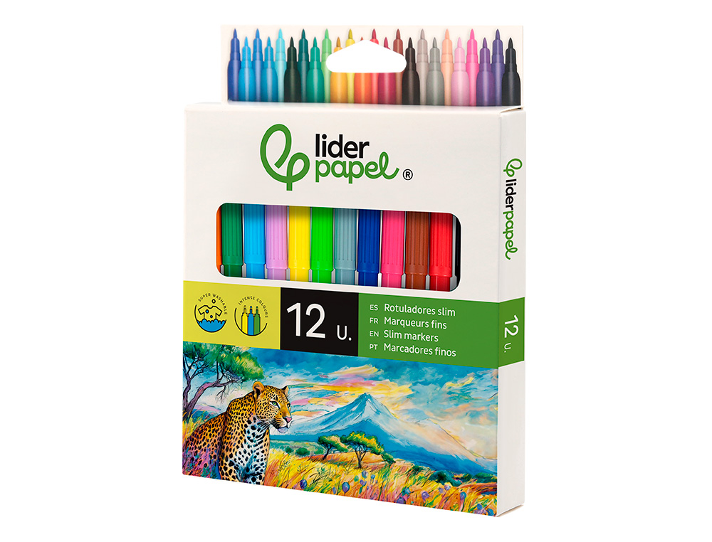 FEUTRE COLORIAGE LIDERPAPEL SLIM LONGUEUR ÉCRITURE 800M POINTE NYLON 2MM DIAMÈTRE ÉTUI CARTON 12 UNITÉS