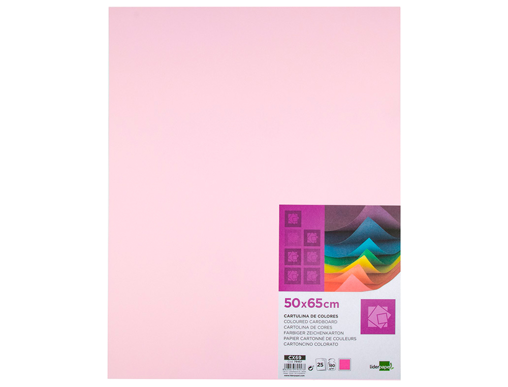 PAPIER CARTONNE LIDERPAPEL 50X65CM 180GR COLORIS ROSE PAQUET 25 FEUILLES