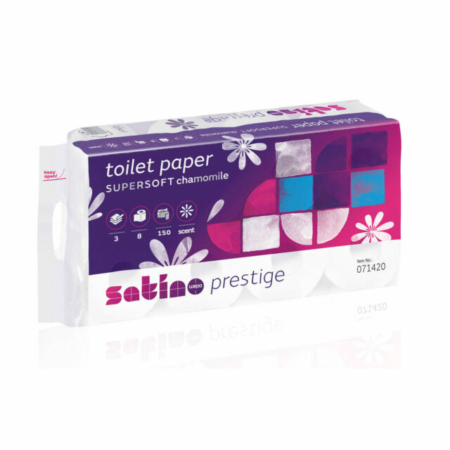 PAPIER HYGIENIQUE  ROULEAU DE 500F. SATINO BLANC 3 PLIS PAQUET DE 8RLX