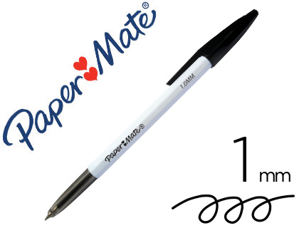 STYLO-BILLE PAPER MATE 045 CORPS HEXAGONAL CAPUCHON NOIR POINTE CARBURE SOLIDE 1MM ENCRE NOIRE 