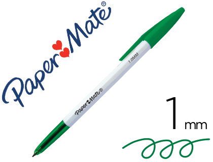 STYLO-BILLE PAPER MATE 045 CORPS HEXAGONAL CAPUCHON VERT POINTE CARBURE SOLIDE 1MM ENCRE VERTE