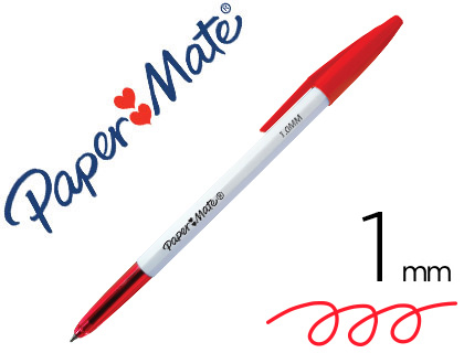 STYLO-BILLE PAPER MATE 045 CORPS HEXAGONAL CAPUCHON ROUGE POINTE CARBURE SOLIDE 1MM ENCRE ROUGE