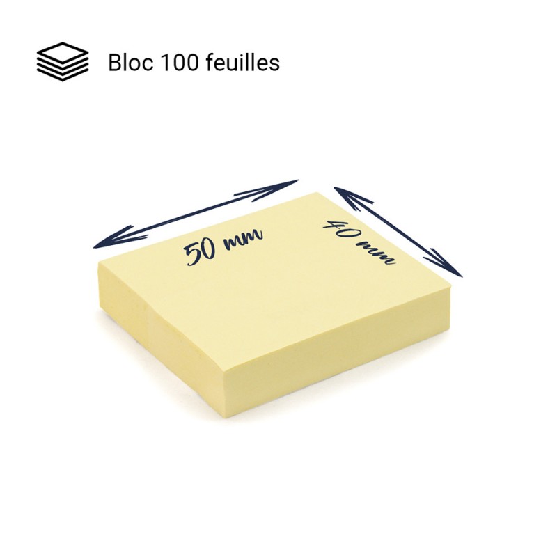 Notes adhsives repositionnables mini bloc jaune 40x50mm